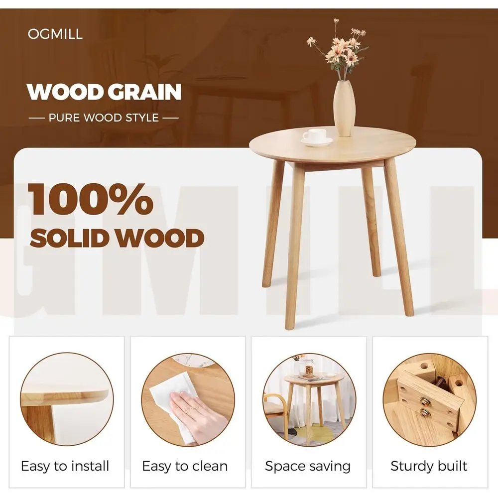 Small Round Dining Table for 2, Wooden Space-Saving Kitchen Dinner Table Rustic Wood Dining Table Mid Century Modern Kitchen Tab