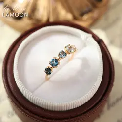 LAMOON Natural Lundon Blue Topaz Ring For Women Gemstone Gardient Blue Rings 925 Sterling Silver Gold Vermeil Wedding Ring RI106
