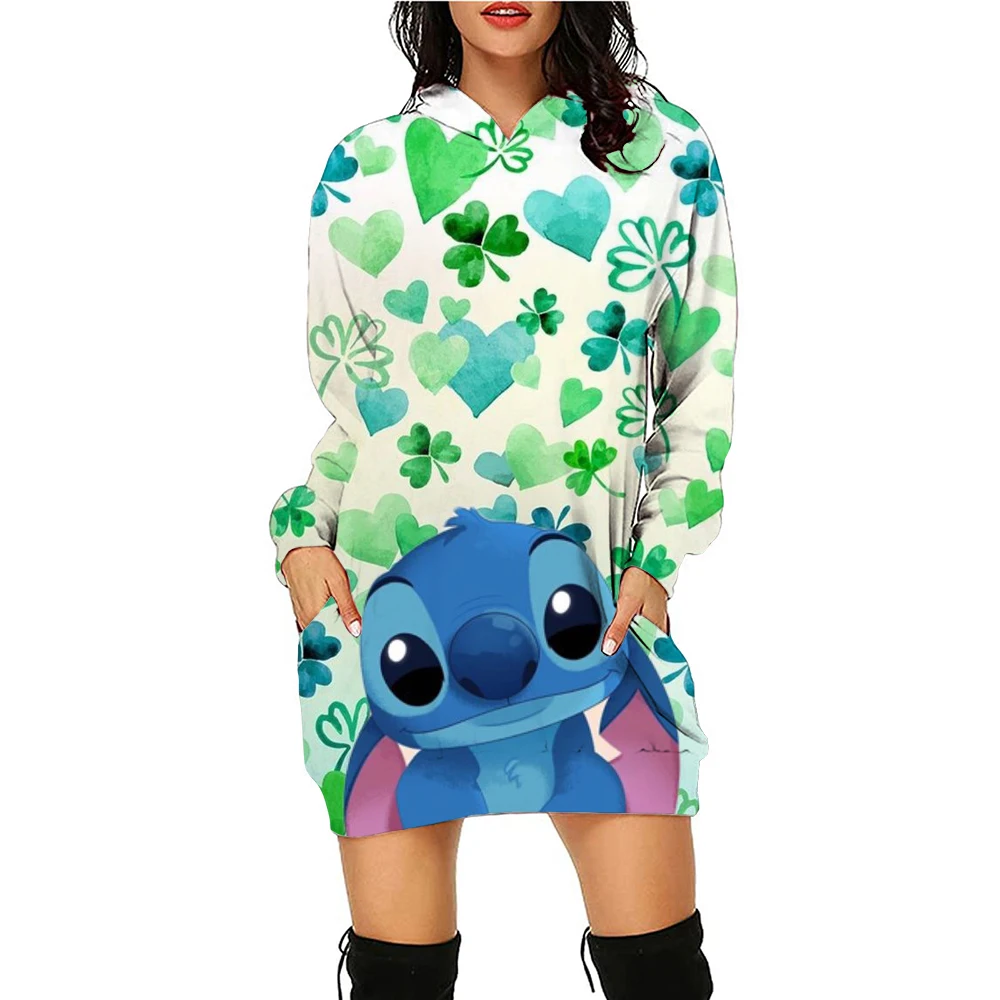 Stitch Fashion Kawaii Hoodie Dresses Stitch Women Disney Sweater Dress Luxury Party Disney Mini Y2k Long Sleeves Women Dress