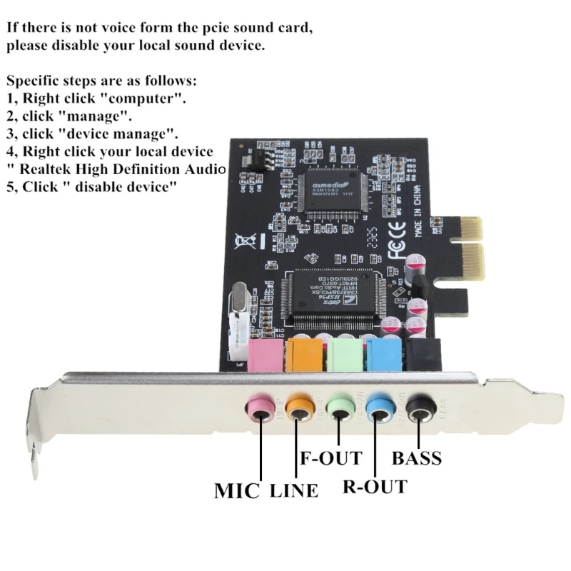 Placa som PCIe CMI8738 PCI 5.1 para placa áudio expressa para PC para 8/7