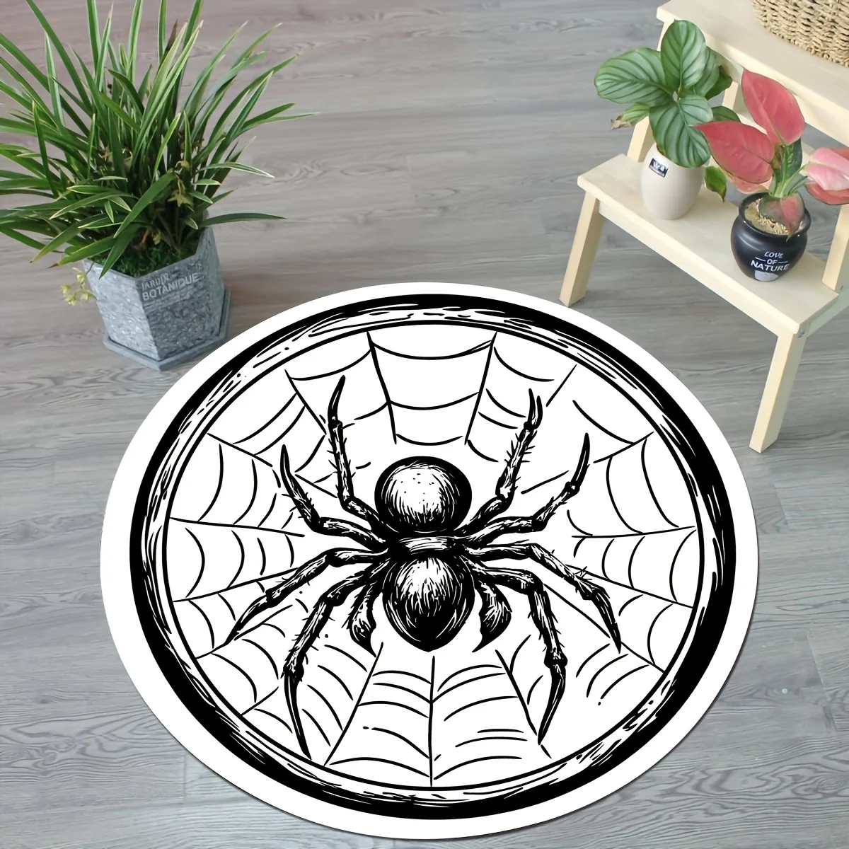 Dark Web Ring Spider Web Pattern Round Mat – Machine Washable Indoor Rug for Bedroom & Living Room