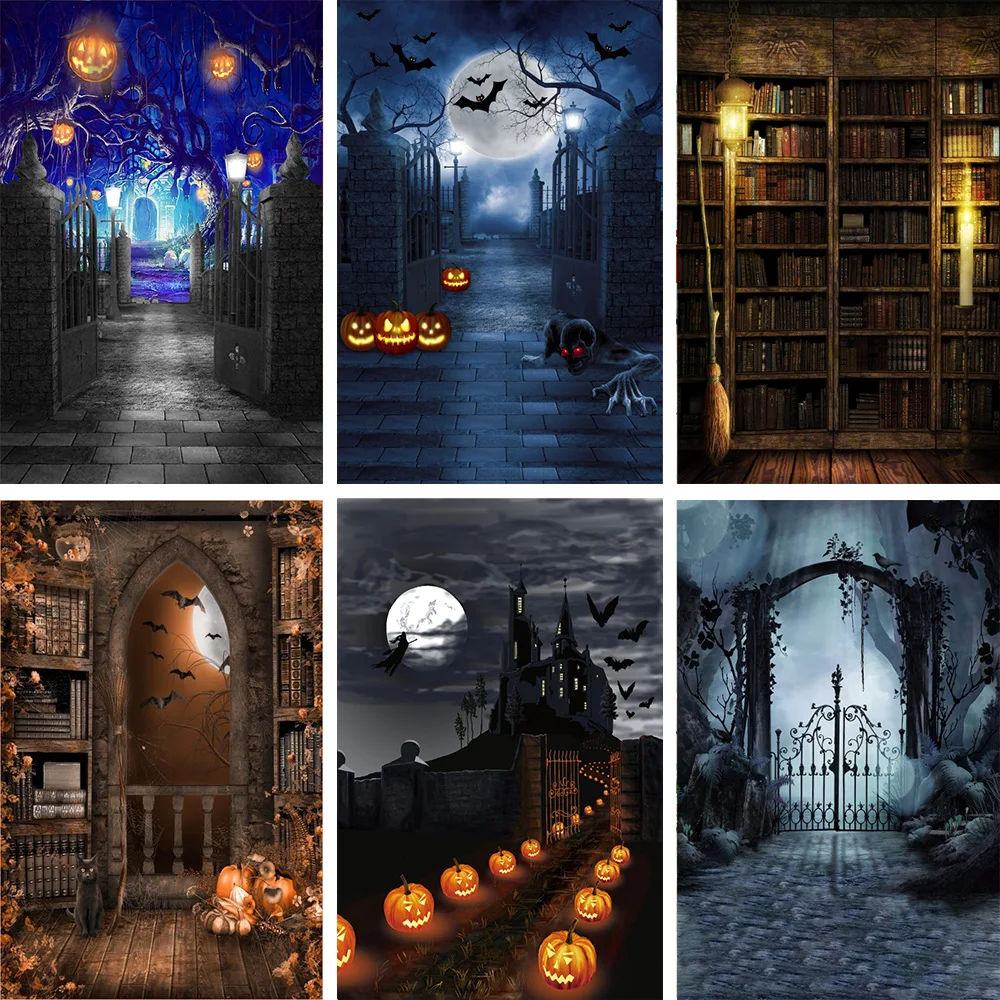 Laeacco Halloween Backdrops for Photography Old House Window Tree Bookeshelf Books Photo Backgrounds Baby Portrait Photophone