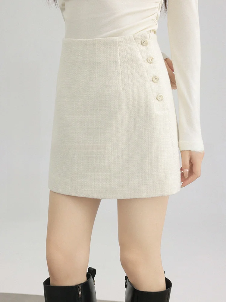 

Женская шерстяная юбка А-силуэта с высокой талией, осенняя, маленького размера, укороченная, скрывающая бедра, стройнящая, в стиле Ci Walk Sweet Sle