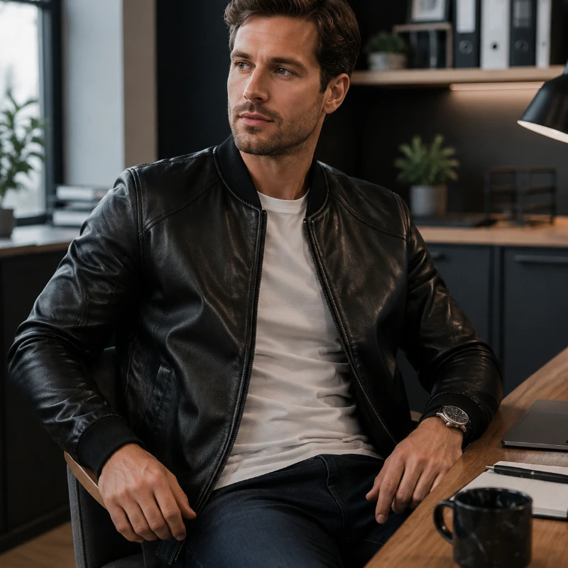 Black Biker PU Leather Coat Men Fashion Workwear Pu Leather Jacket Man Trend Casual Slim Baseball Collar Motorcycle Work Clothes