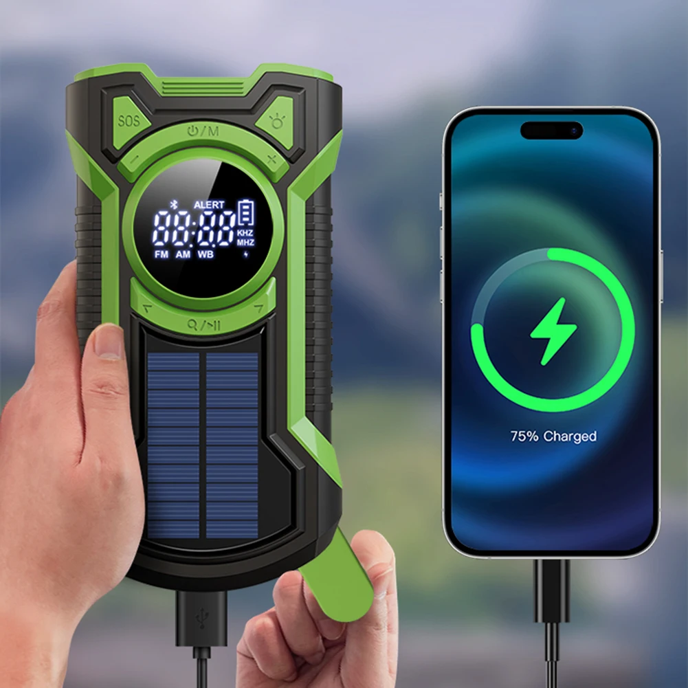 Solar Power Emergency Outdoor Camping AM/FM/NOAA Weather Radio Hand Crank Generator Radio with Flashlight Power Bank SOS Alarm