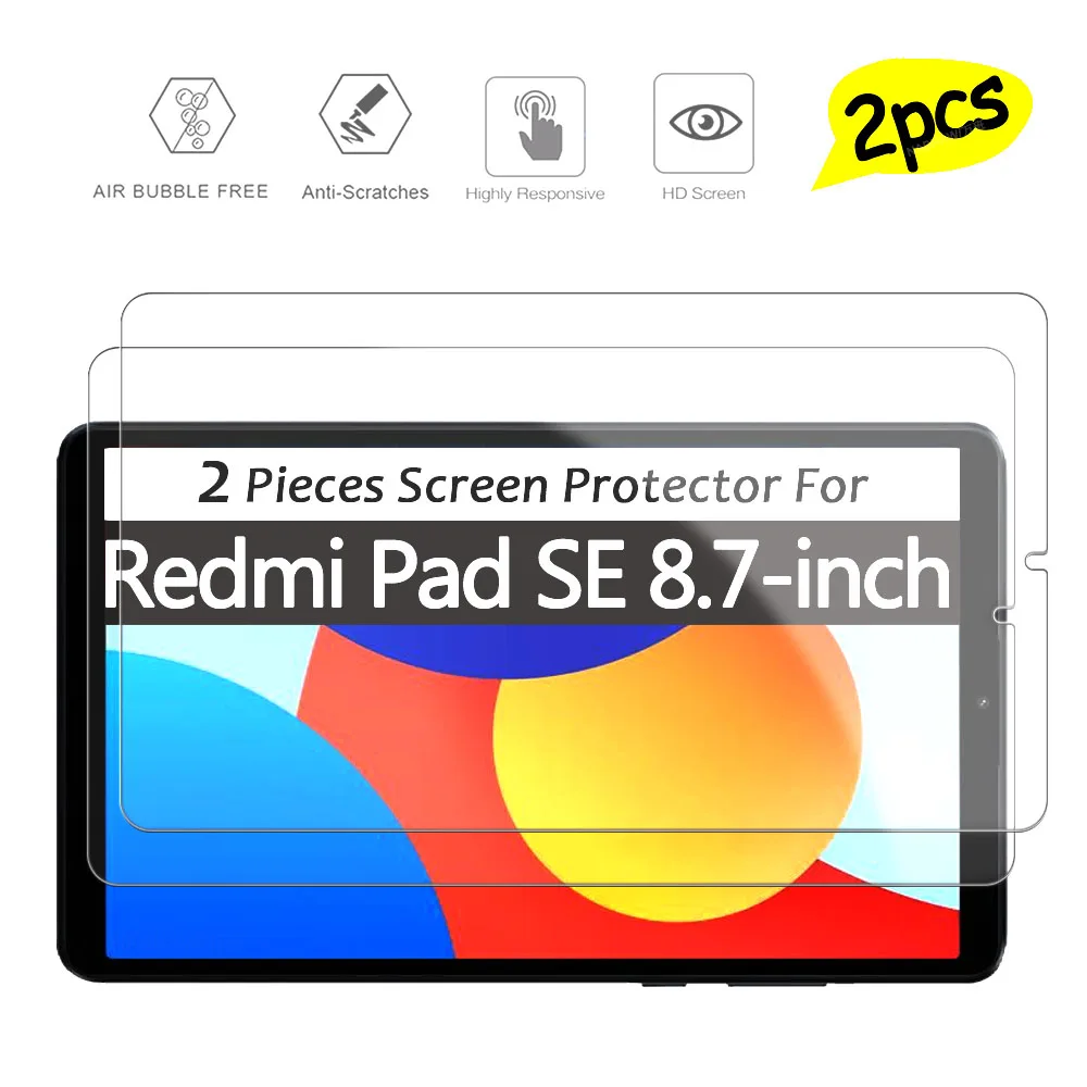 2 Pieces Ultra Clear Screen Protector HD Hard Film Scratch Proof Tempered Glass For Xiaomi Redmi Pad SE 8.7-inch 4G WiFi Display