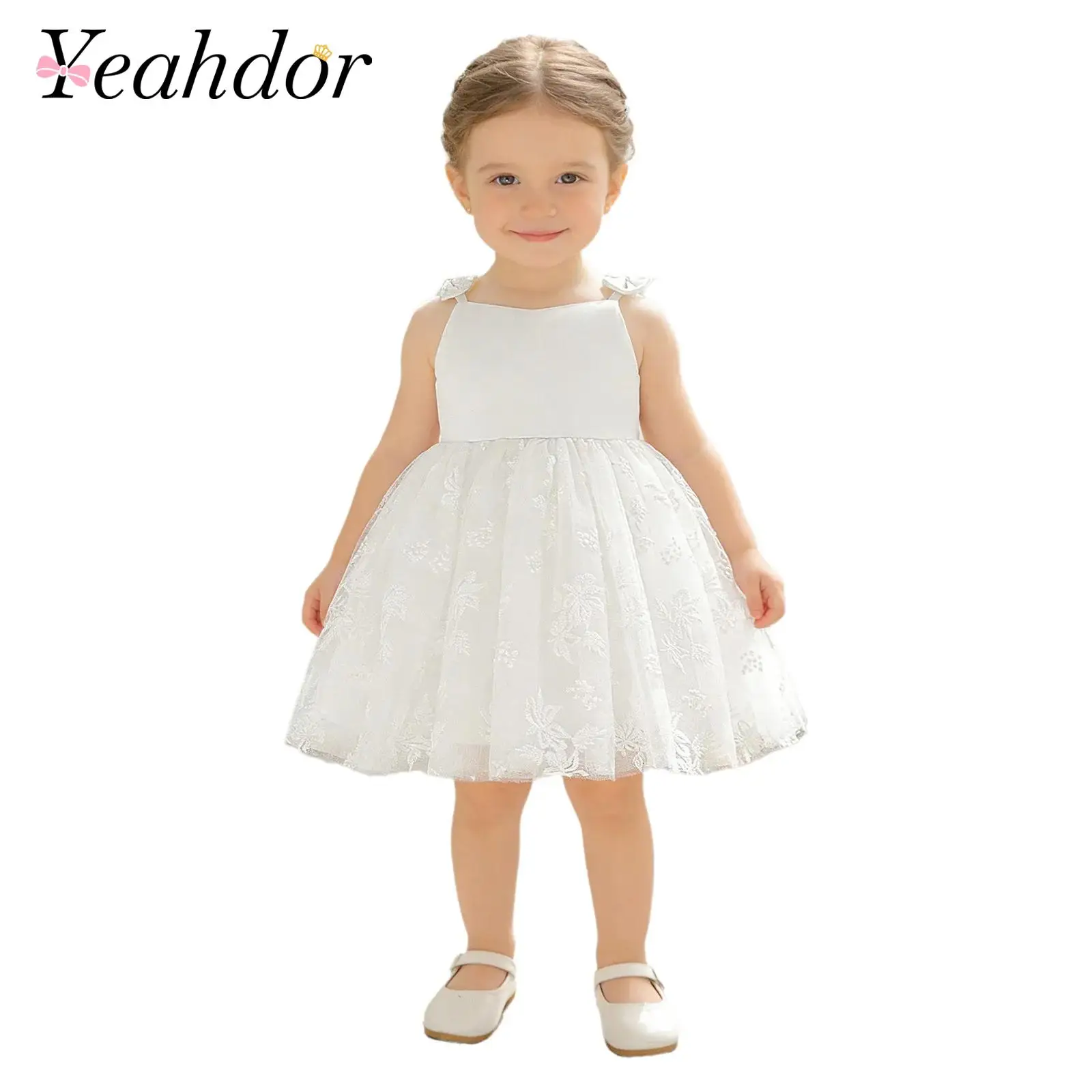 

Платье на крестины для маленьких девочек от 6 до 24 месяцев, милое тюлевое платье с бантом и вышивкой, вечерние платья принцессы на день рождения, свадьбу, театрализованное представление