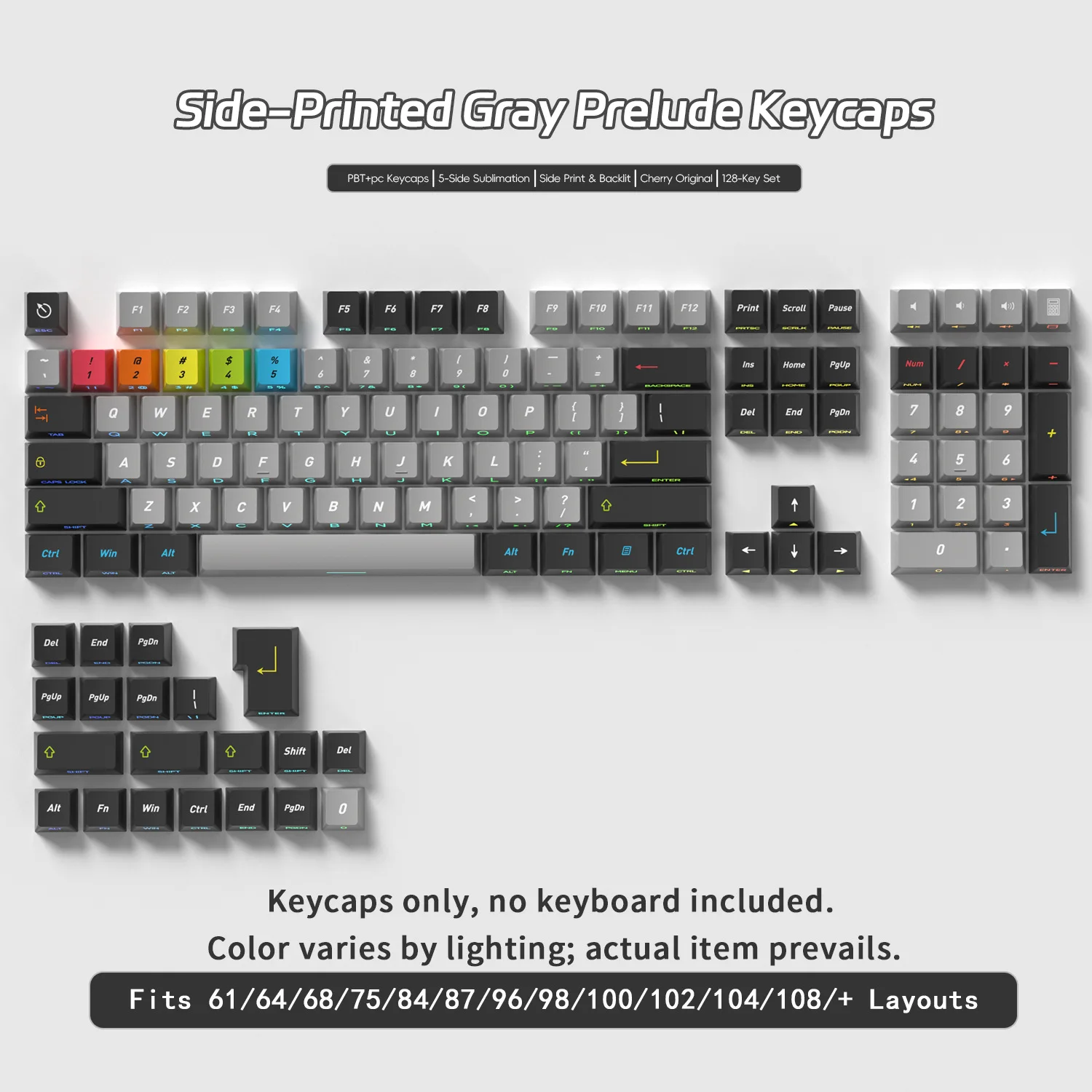 

[Original 128-key side engraving light transmission prologue theme] Mechanical keyboard keycap five-sided PBT hot sublimation sm
