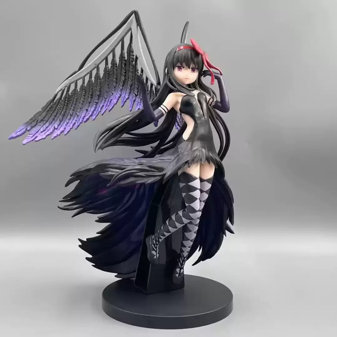 Puella Magi Madoka Magica Akuma Homura Figur 22cm PVC Dämonen-Version mit Schwarzen Flügeln Statue Modell Desktop-Deko Geschenk