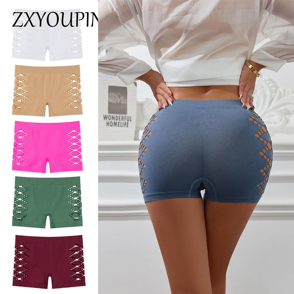 

ZXYOUPING Sexy Panty Boxer for Women Seamless Panties Sports Mid Waist Flat Angle Pants Solid Color Hollow Out Mid Waist Plus Si