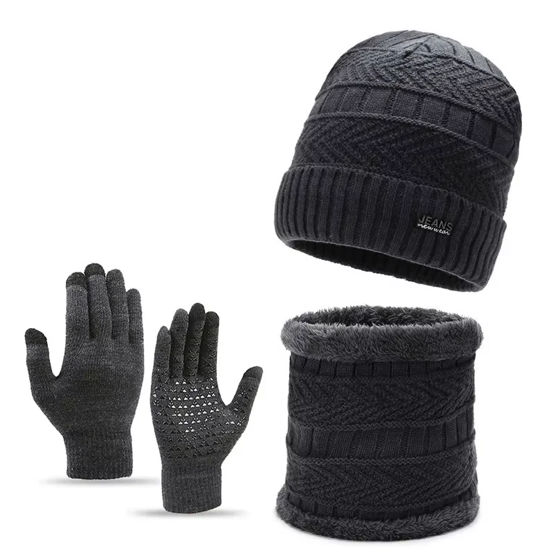 قبعة شتوية متماسكة للرجال في الهواء الطلق دافئة وباردة لحارس الرقبة مكونة من قطعتين قبعة ركوب قبعة صغيرة سميكة