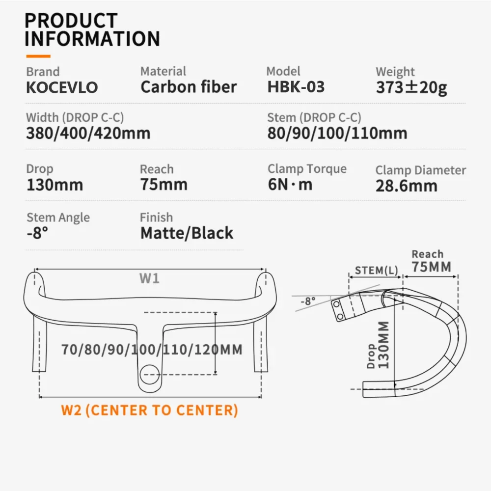 KOCEVLO Road Handlebar T800 Carbon Handlebar Integrated Road 28.6mm Internal cable Road Handlebar Bike Parts