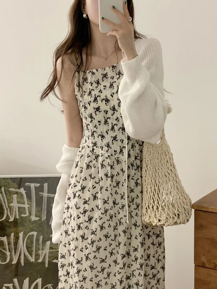 Ele Korean Sle Floral Print Wrap Dr Women's Summer A-Line Skirt Casual Slimming Long Dr Ci Commute Wear