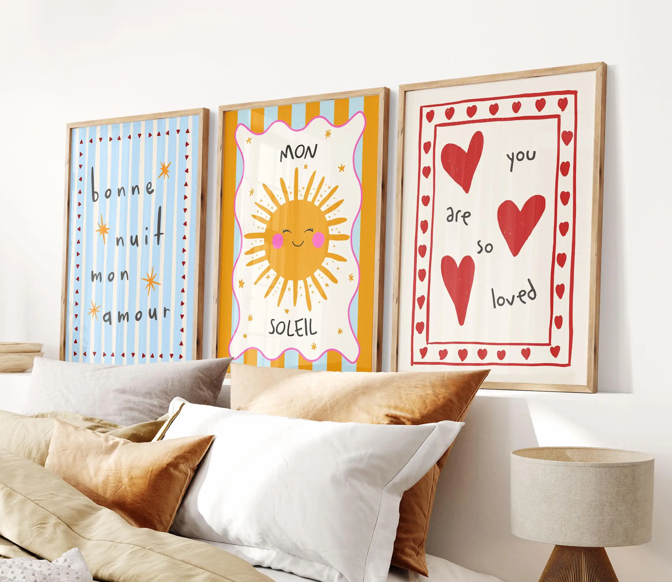 Set of 3 Nursery Posters, Colorful Kids Room Prints,Cute Playroom Wall Art, Boho Room Decor,Inspirational Positive Illustrations