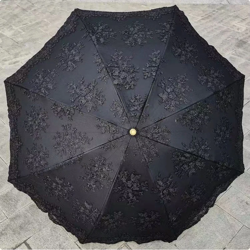 

Luxury Double-layer Lace Sun Umbrella Rain Women 2 3 Fold Portable Wind Resistant Sunscreen Sunblock UV Parasol Business Gift