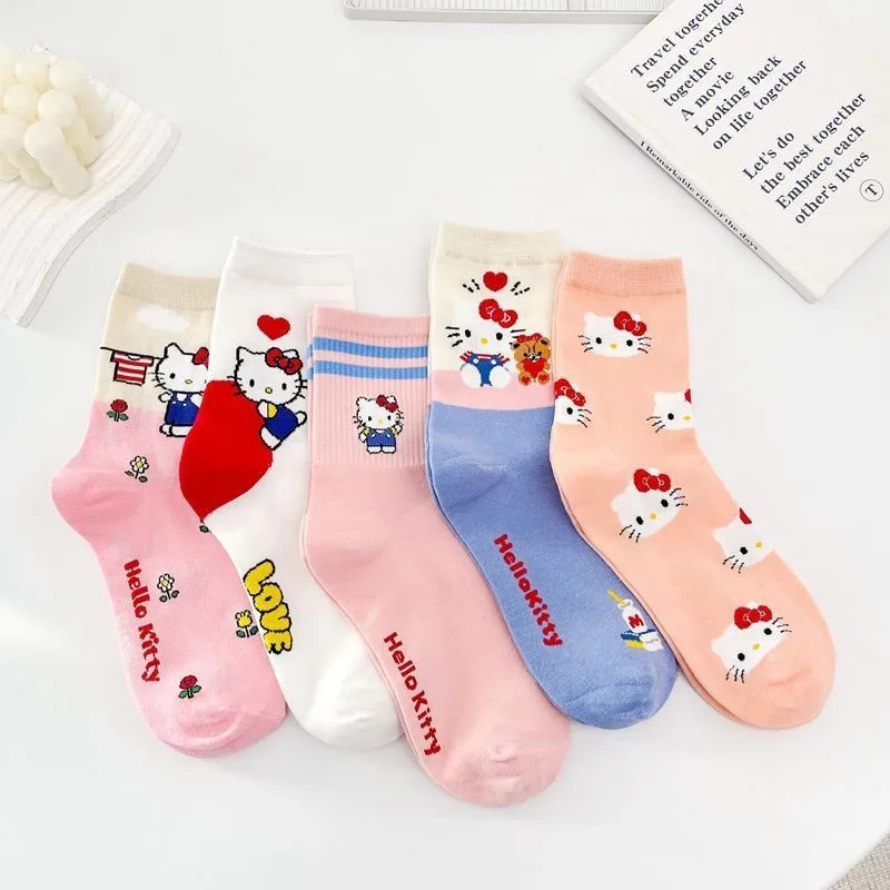 New cartoon anime Hello Kitty Stitch cotton mid-calf stockings socks cartoon Stitch doll stockings boys and girls warm sleep soc