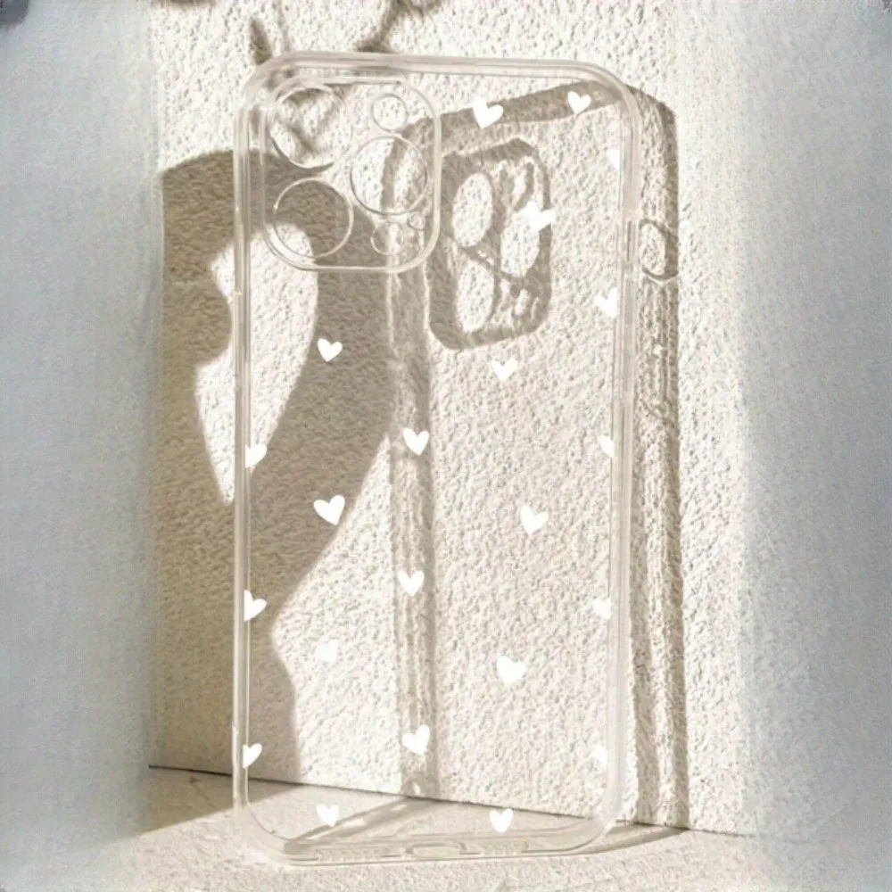 حافظة هاتف Tpu شفافة عصرية جديدة مع شاشة كاملة من أنماط القلب البيضاء الصغيرة، مناسبة لهاتف iPhone 17 Air Pro Max، iPhone 16، 15، 14، 13، 12، 11، Xs، Xr، X، 7، 8، 12/13 Mini Plus Pro Max Se. مثالية كهدية لأعياد الميلاد/العطلات/الأسرة/الأصدقاء/الشرفيين
