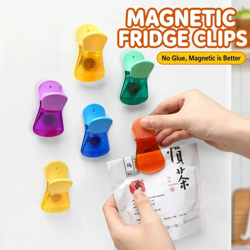 Random Color Magnetic Kitchen Bag Clips, Refrigerator Sealing Clip for Notes Photos, Home Food Sealing Organizer Accessories