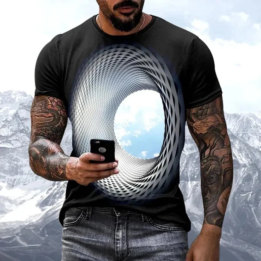 New Casual Three-dimensional Vortex Printed Oversized O-neck Tee Fashion Hot Sales Personality Fun Sky graphic t shirts For Men