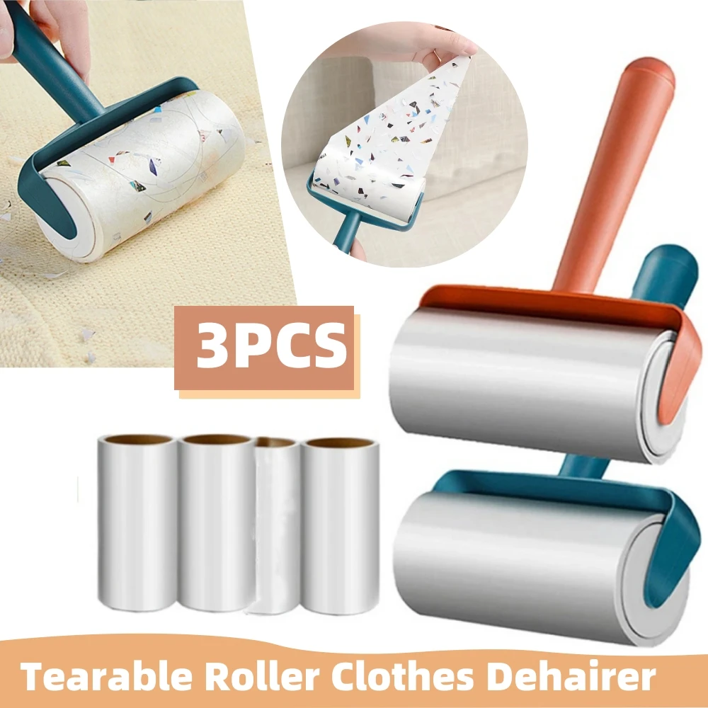 Tearable Roll Paper Sticky Roller Dust Wiper Pet Hair Clothes Carpet Tousle Remover Portable Replaceable Cleaning Brush Tool