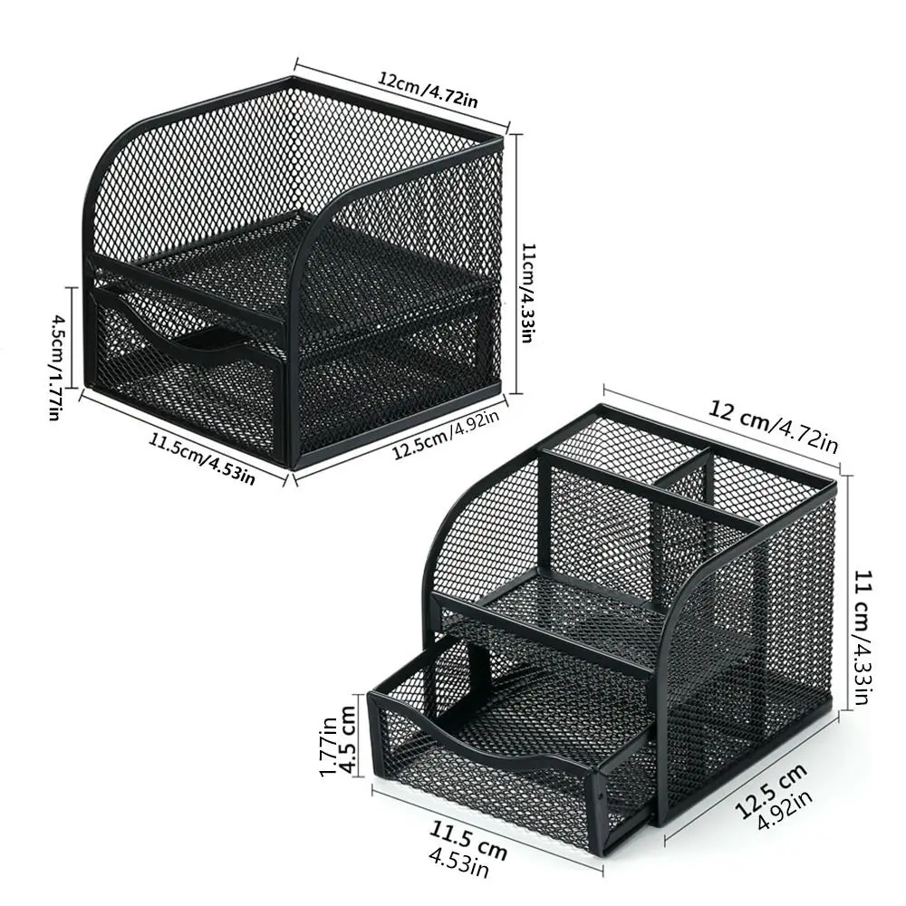 Drawer Style Desk Stationery Organizer Space-saving 4 Grid Metal Pen Holder Box Mesh Large Capacity Pencil Storage Rack File