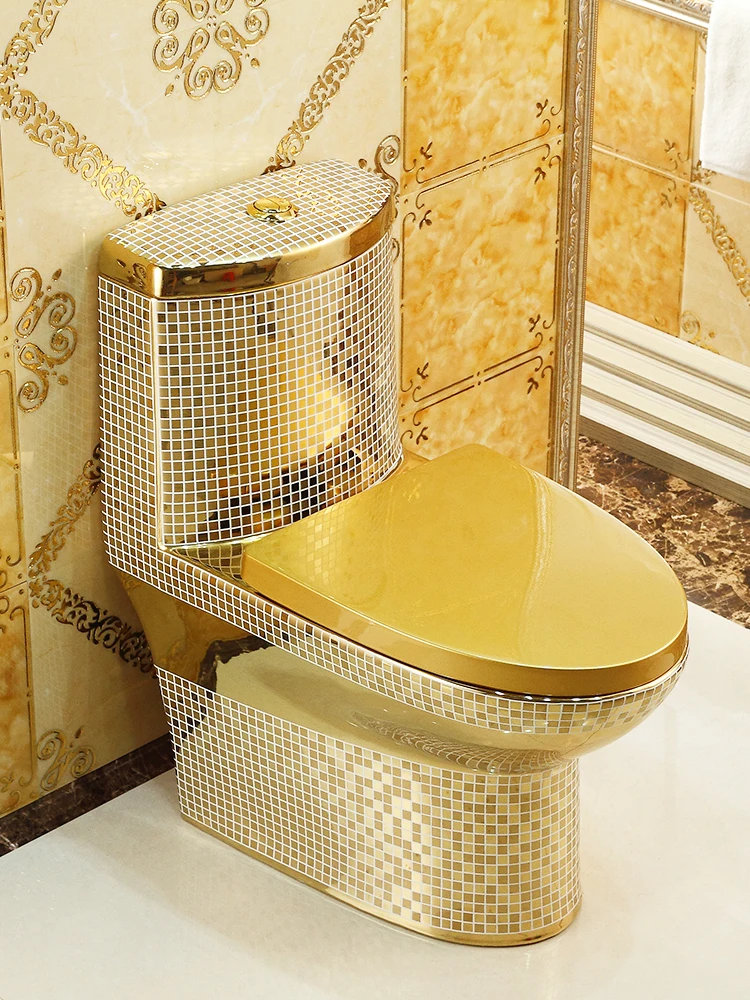 

European golden toilet personality creative silent mosaic bathroom Dubai toilet siphon golden toilet