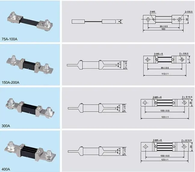 1PC 0.5 Class 75mv FL-2 External Shunt 75A 100A 150A 250A 300A For DC Ammeter Electricity Meter