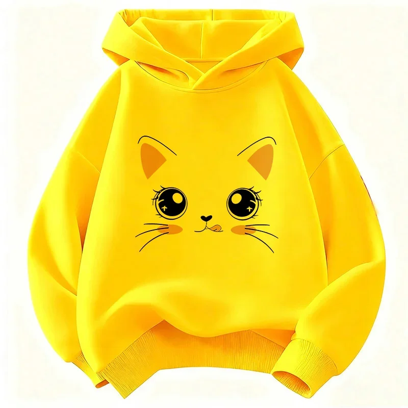 Katzen-Hoodie, süßes Kawaii-Anime-Gesicht, rosa Ohren, Mädchen, Kinder, Cartoon, Y2K-Ästhetik, weiß, Oversized, lässiger Sport-Sweatshirt – Detail 8