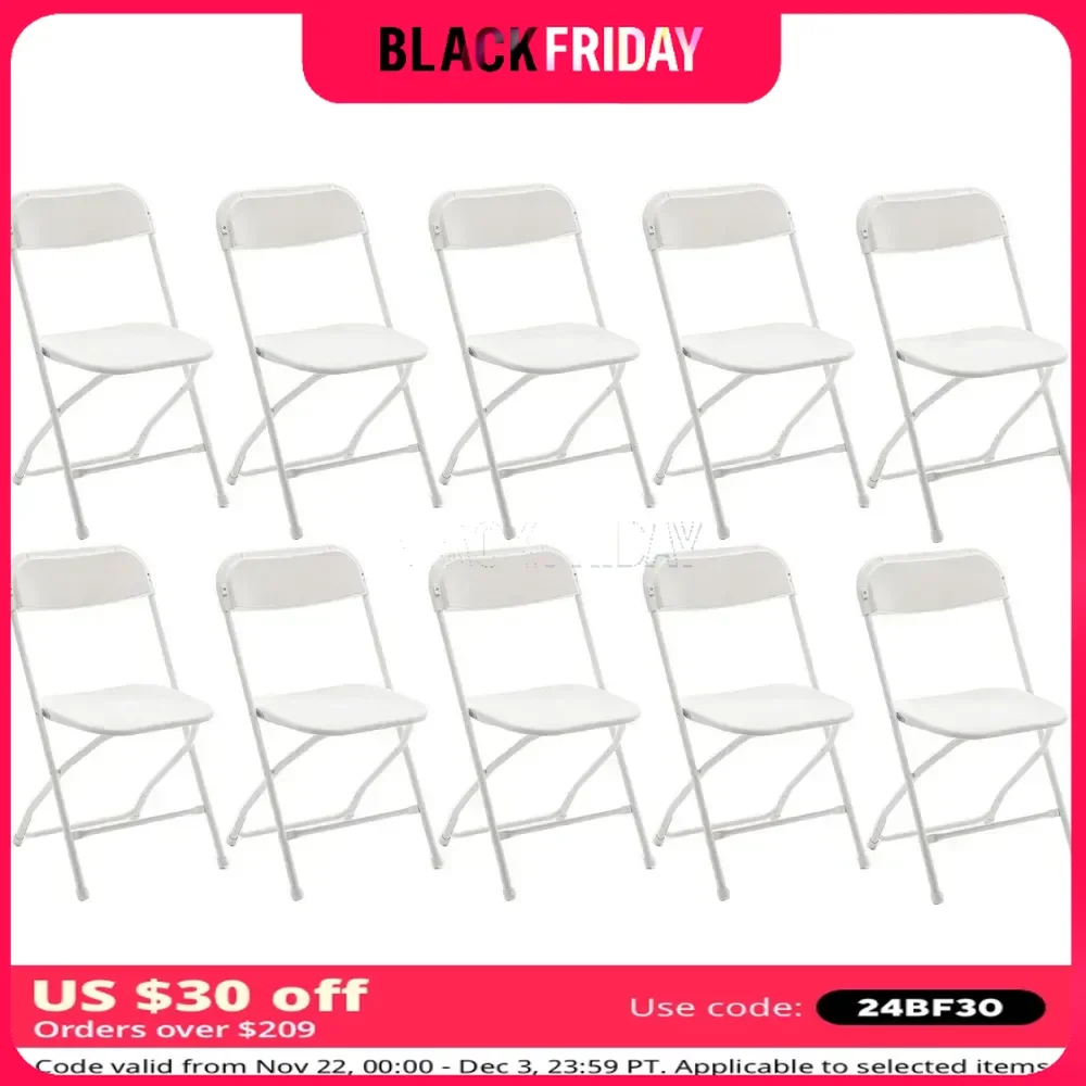 White Plastic Folding Steel Frame Commercial 650LB High Capacity Event Chair Lightweight Set for Office Picnic School Set of 10