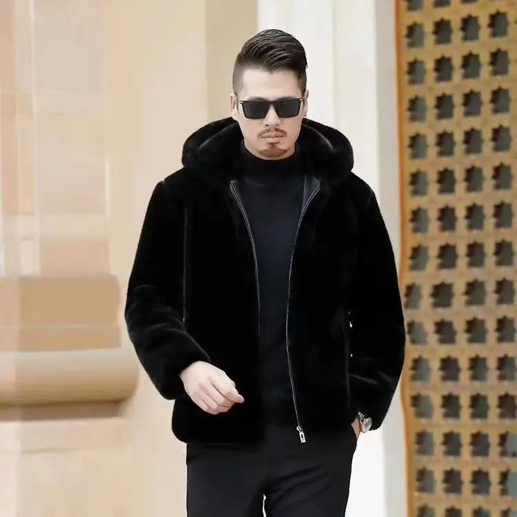 

Men's Fur Coat for Autumn and Winter Fashionable Casual Jacket Mink Fur Hooded Coat Thick and Warm Business
