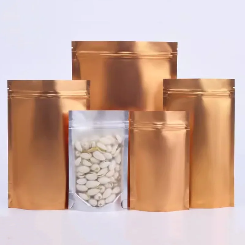 1000Pcs/Lot Gold Aluminum Bag One Side Clear Window Zip Lock Bag Food Standing Packaging Pouch Plastic Grain Storage Display Bag