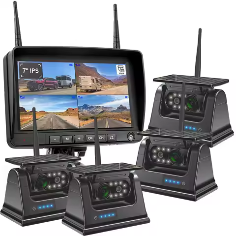 Lastbus 2/3/4x Solar Backup Cameras With 7" Standby Mode DVR Monitor Split Screen For Truck Trailer RV Caravan Camper Van