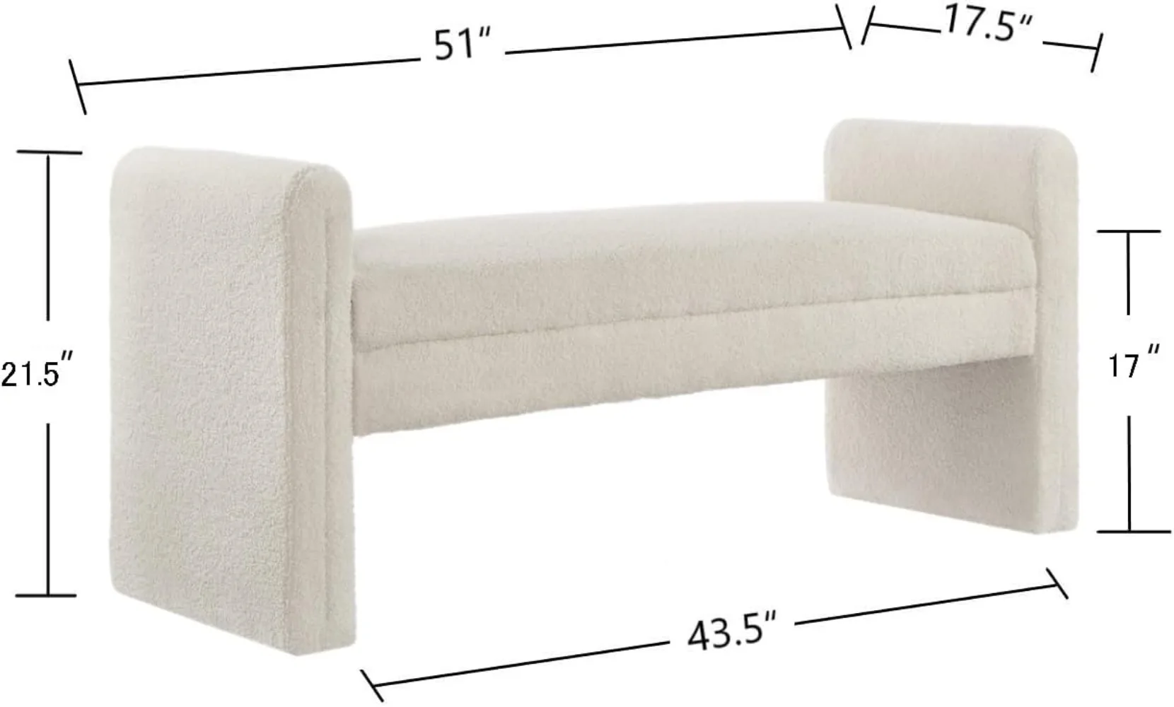 24KF Modern Boucle Teddy Lovely Bench, Upholstered Bed Bench Entryway Bench Ottoman with Armrest -Cream