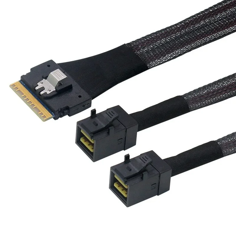 Cabo PCI-E Ultraport Slimline HD, SAS Slim 4.0, SFF-8654, 8i, 74Pin para Dual SFF-8643 4i, Mini SAS, PCI-Express