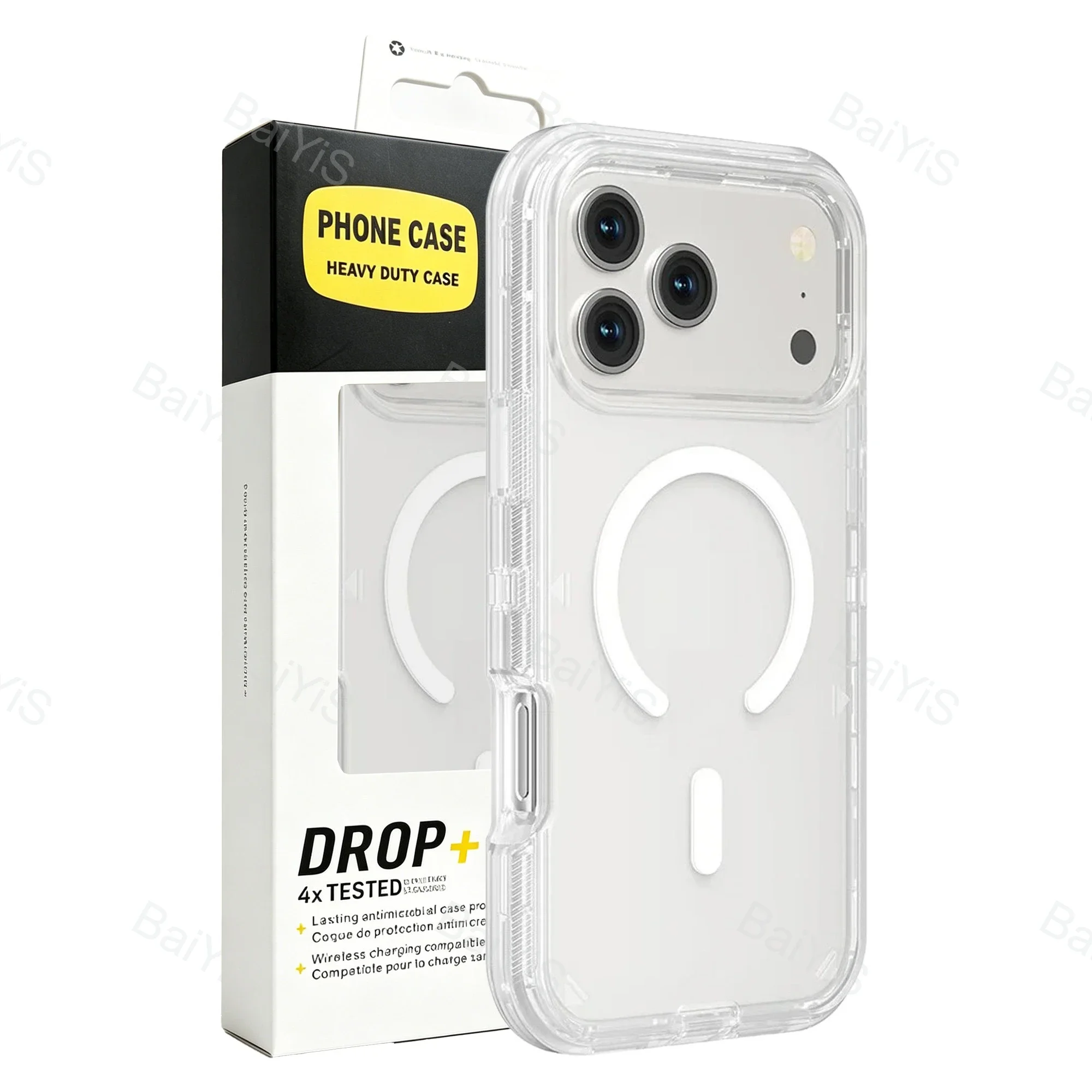3IN1 Klare Symmetrie Für Magsafe Ott Rüstung BOX Fall Für IPhone 17 Air 16 15 14 Plus 13 Pro Max Drahtlose lade Transparente Abdeckung