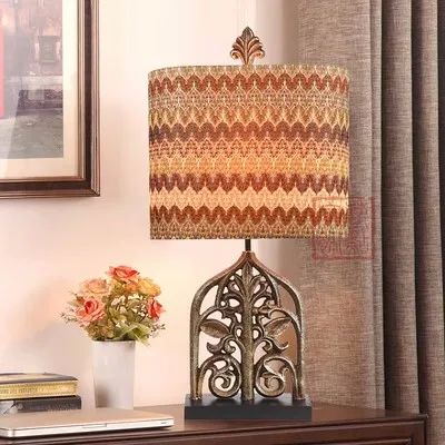 American cut-out Tibetan pattern table lamp European classic living room bedroom model room decorative table lamp