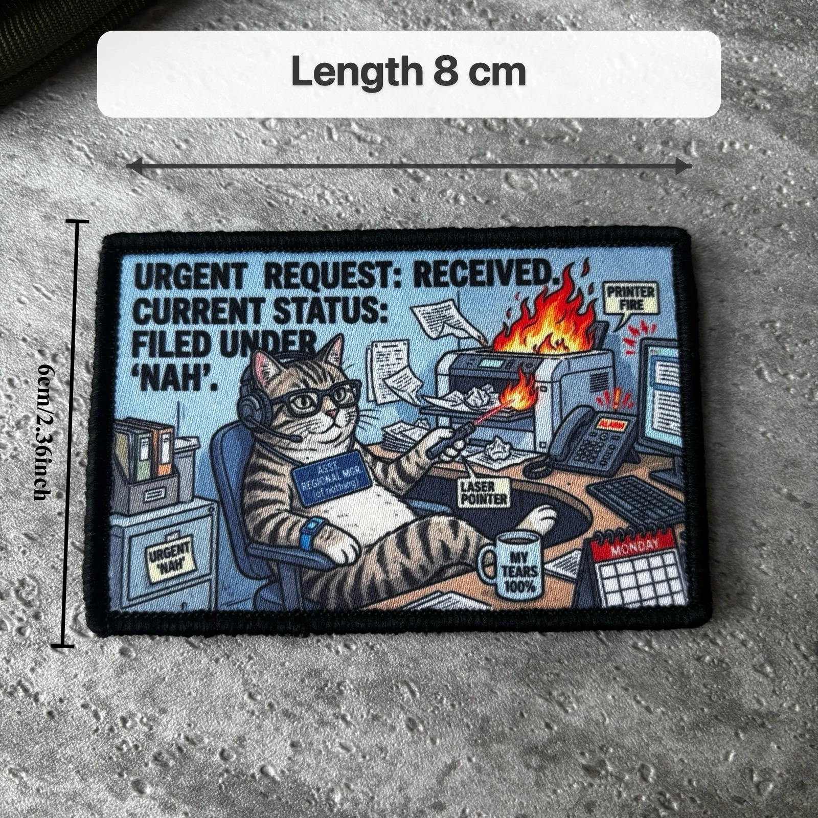 Urgent Request Cat Printed Morale Patch Funny Office Printer Fire Meme Badge for Backpack Jacket Clothes Accessories