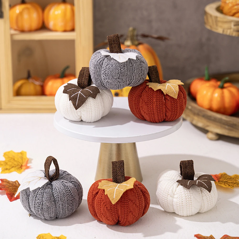 Excellent Craftsmanship Home Décor Knitted Pumpkin Ornaments Environmentally Friendly Fall Décor Soft Wool Fabric