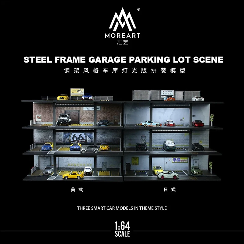 

1:64 Steel Frame Style Garage Parking Lot Lighting Version Assembled Model Scene