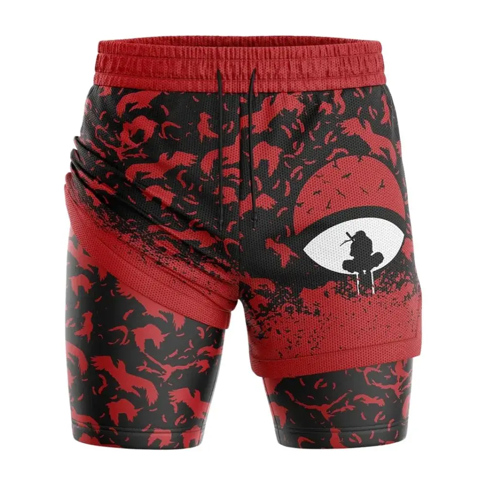 Pantalones Cortos Deportivos 2 en 1 Naruto Itachi Akatsuki Shippuden 2026, Pantalones Cortos Transpirables de Secado Rápido para Verano, Unisex, para Correr y Entrenar