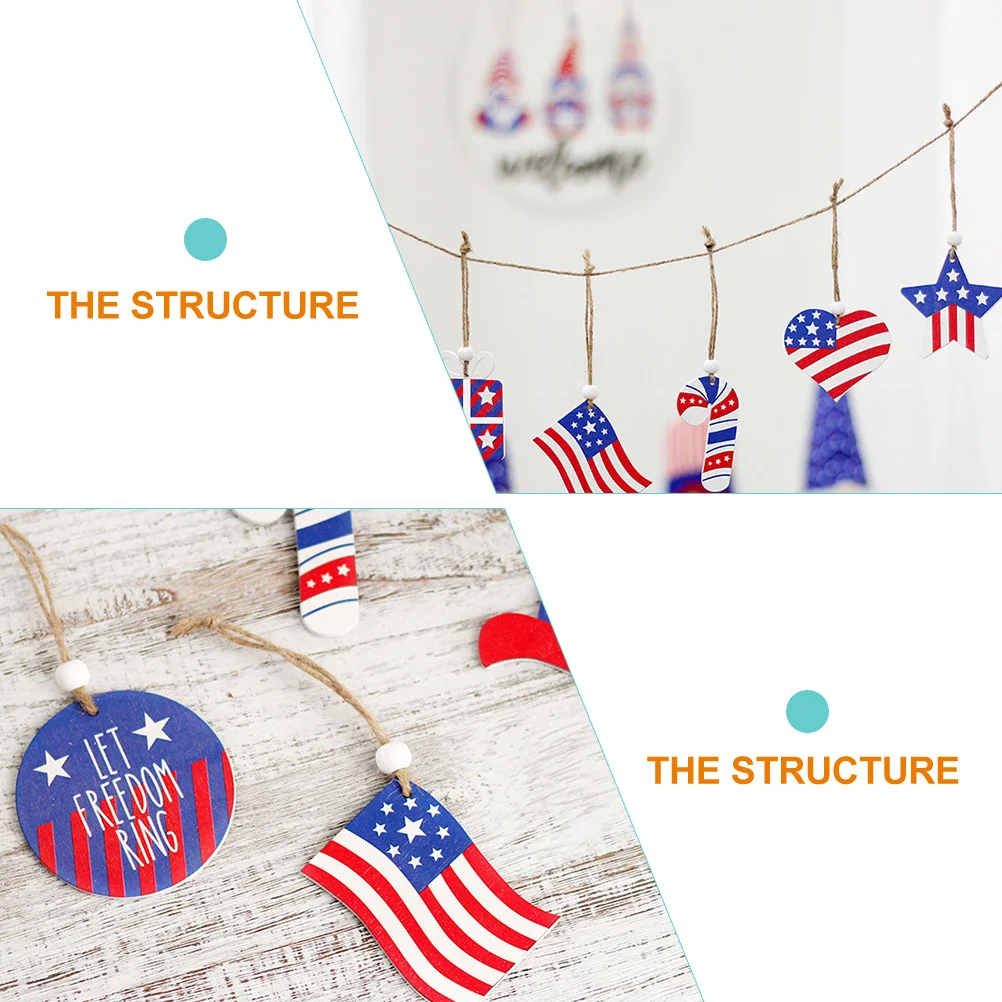 

12Pcs Wooden Independence Day Hanging Decor American Festival Ornament Party Decoration Creative Festival Supply
