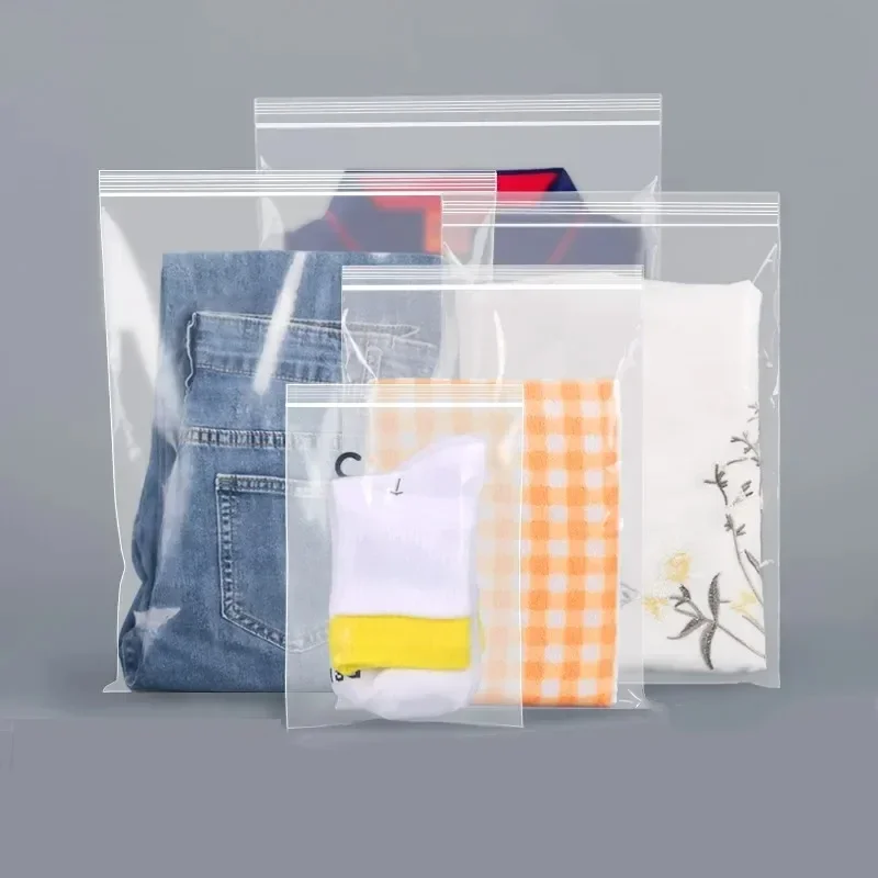 

100pcs PE Food Moisture-proof Sealing Bag Thick Zipper Transparent Self Sealing Sack Plastic Bags for Storing Clothing Socks