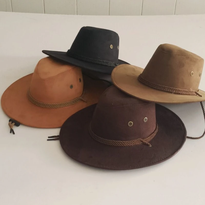 Retro Western Cowboy Hat Mens Wide Brimmed Velvet Western Rope Rider Cowboy Hat Cowgirl Hat For Unisex Adult Costume Party