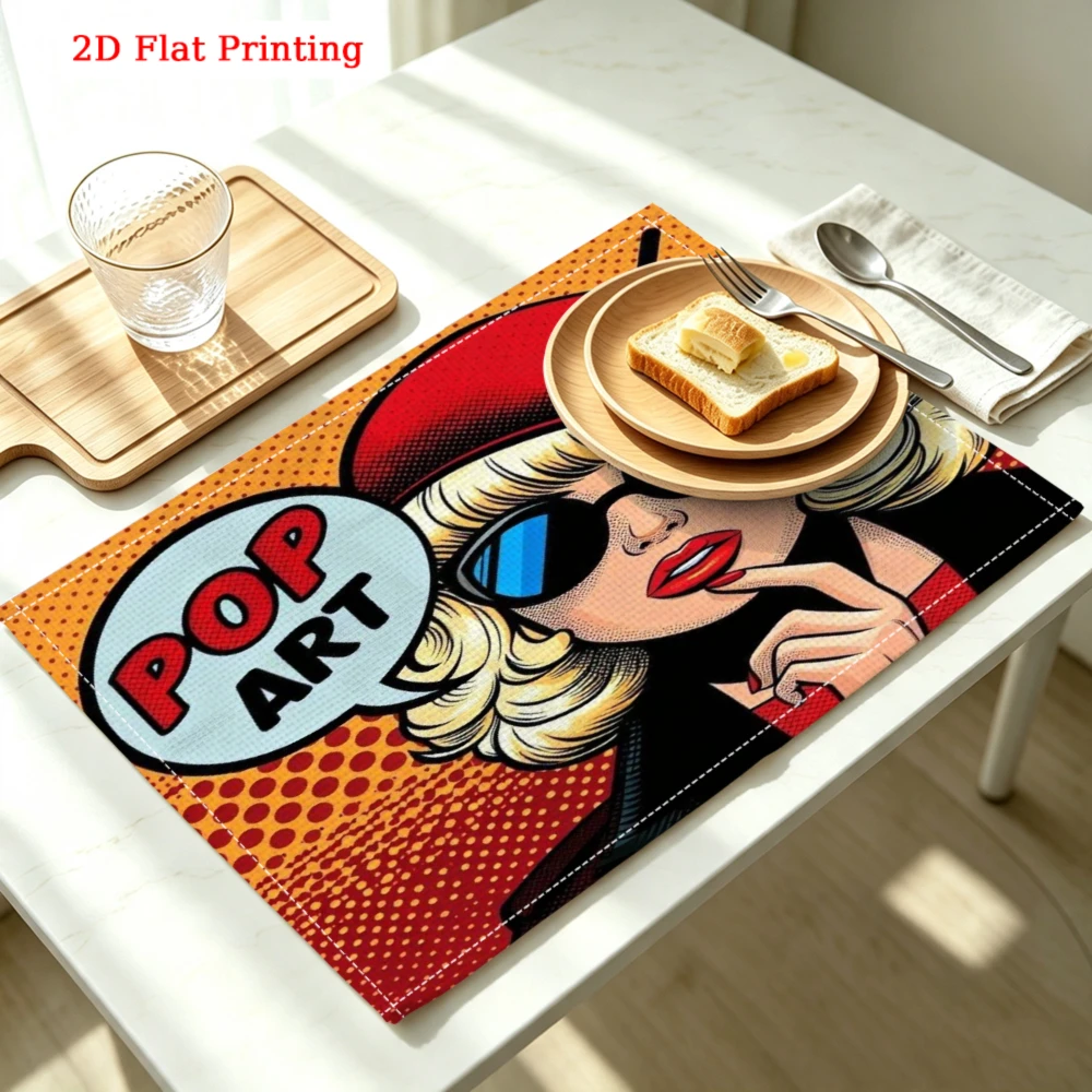 1pc Pop Art Style Placemat Red Black Blue Pop Art Text Table Mat Kitchen Dining Decor Non Slip Heat Resistant 30x40cm
