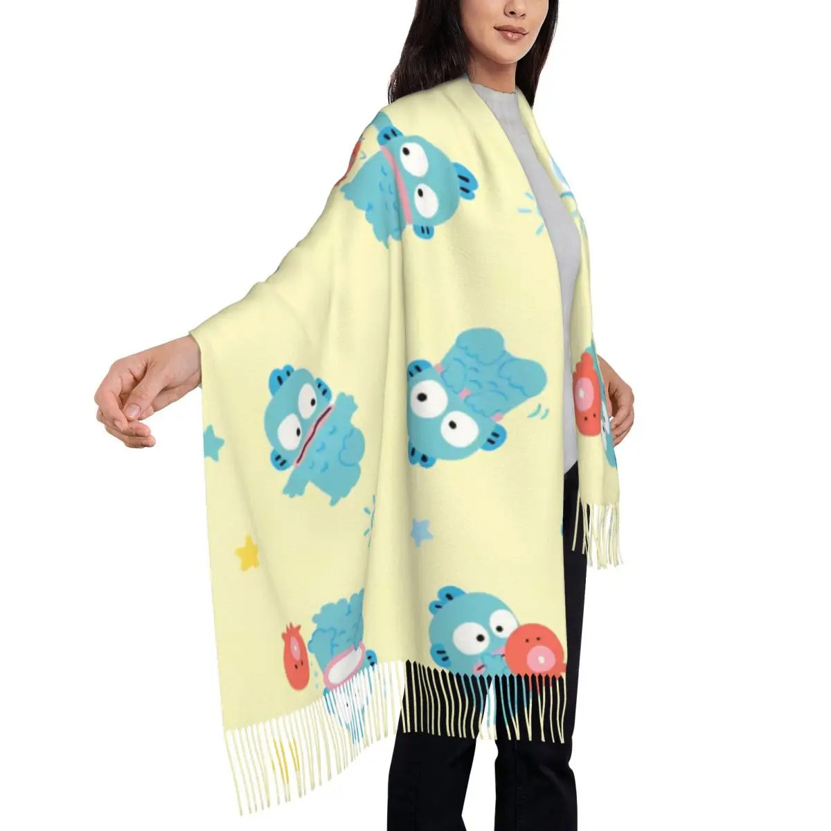 

Женский шарф с кисточкой Hangyodon, милый мультяшный большой супермягкий платок и накидка, подарки, кашемировый шарф