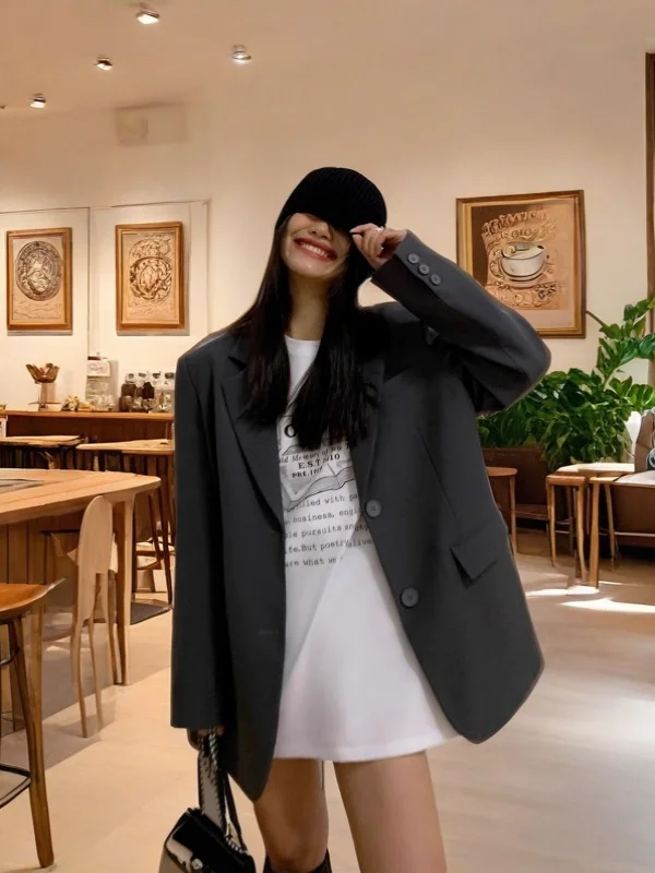 秋の婦人服高品質レディースブレザー袖付きフレンチブラックギフトブレザー女性トレンドオールマッチノッチカラー