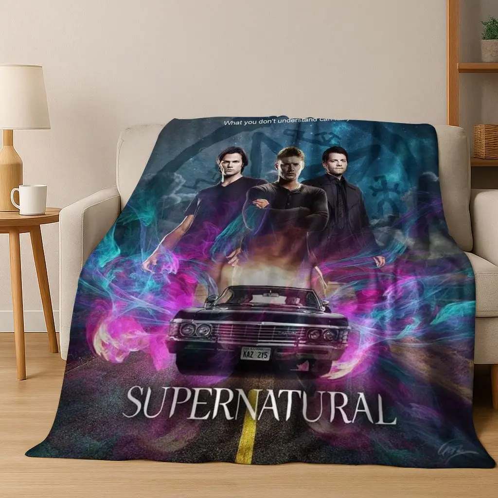 SPN Supernatural Dean Sam Winchester Castiel Flannel Blanket,Cozy Soft Throw Blanket for Home Bedroom Bed Sofa Cover Kids Gift