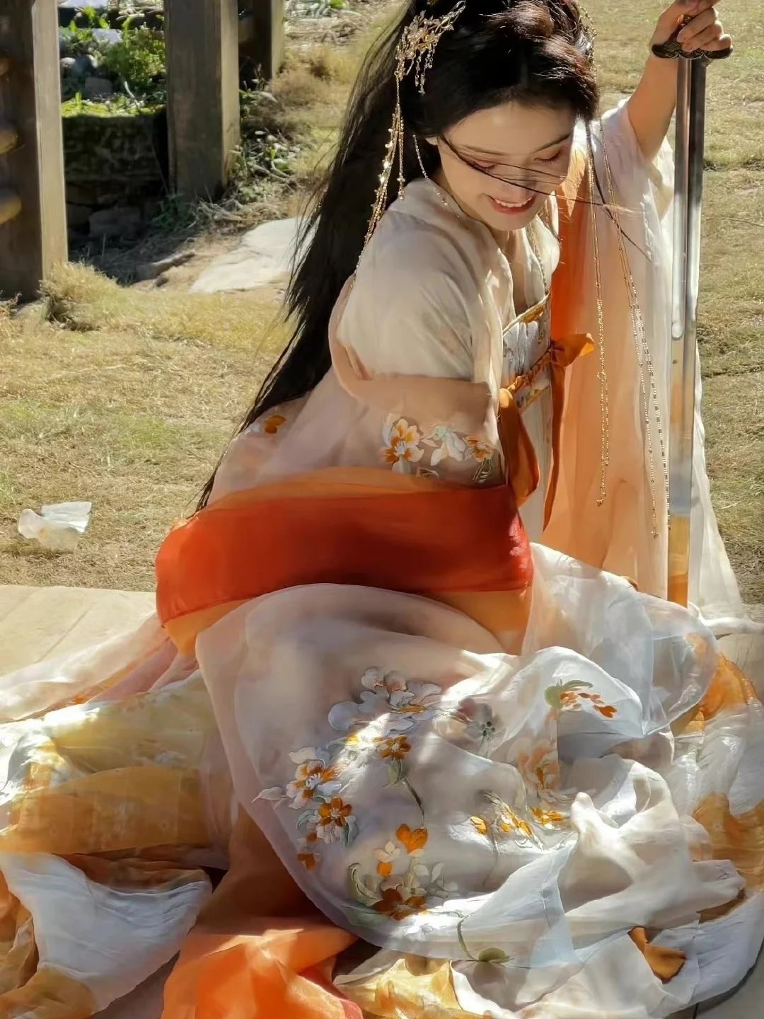 Hanfu Women Chinese Traditional Cosplay Costume Ancien Dynasty Hanfus Embroidery Peach Blossom Large Display Flowering