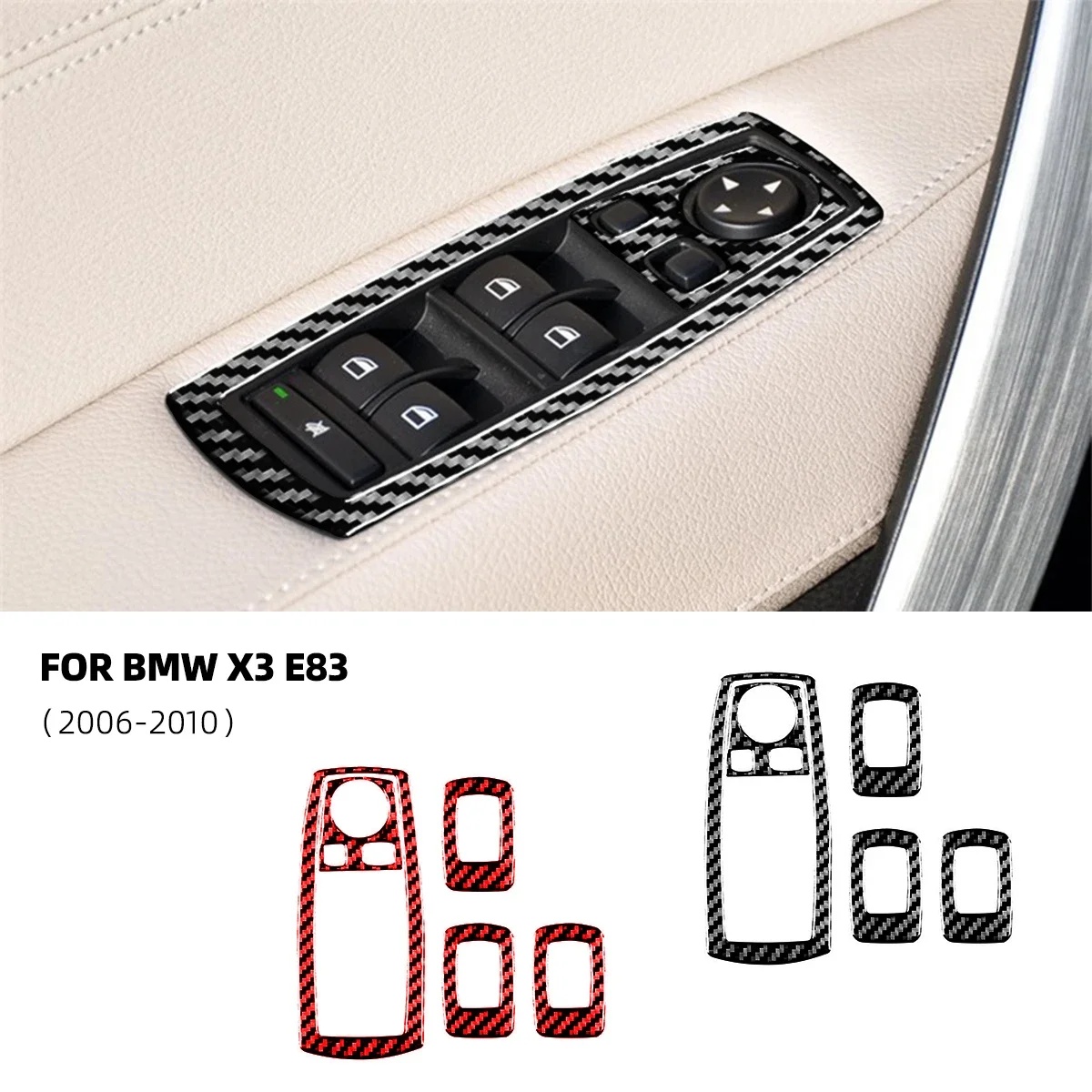 

For BMW X3 E83 2006-2010 Car-styling Carbon Fiber Car Window Lifting Button Panel Decorative Accesorios Voiture Car Stickers