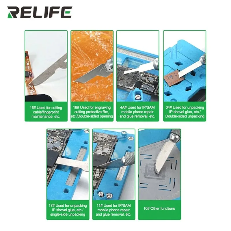 RELIFE RL-101B 8-in-1 Knife Set for Mobile Phone Mainboard BGA PCB Chip IC Repair Degumming Spade Scraper Repair Tool